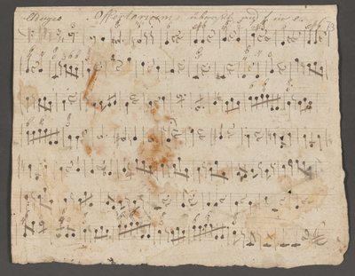 Notacja muzyczna z ofertorium Johanna Baptisty Schiedermayra odnaleziona w kęckiej księdze metrykalnej.